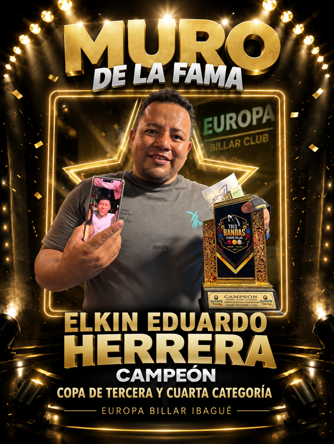 Jugadores premiados del Campeonato de Tres Bandas 3ra y 4ta categoría del 12 de septiembre de 2026 en Europa Billar Club